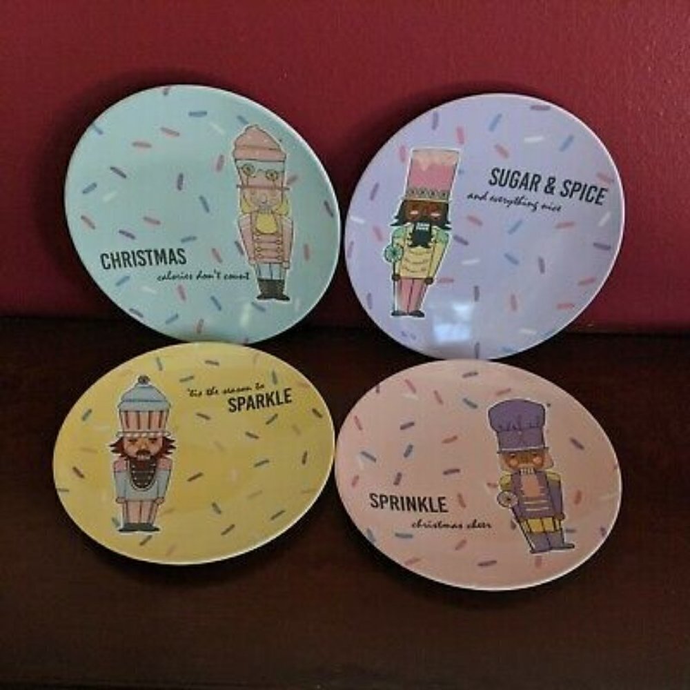 Nutcracker CHRISTMAS MELAMINE Appetizer Plates Set of 4 NEW